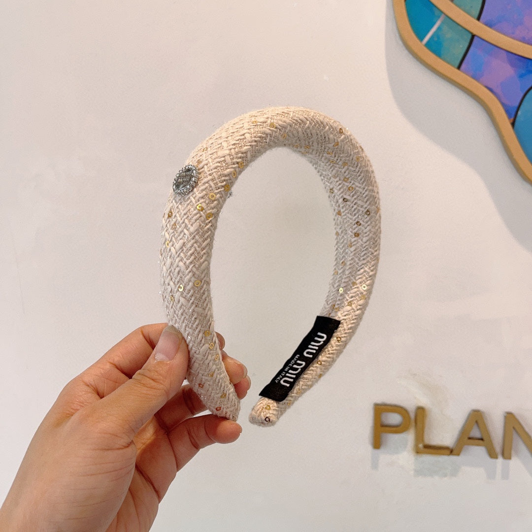 THICK HEADBAND IN WHITE TWEED EMBELLISHED SEQUINS 406046
