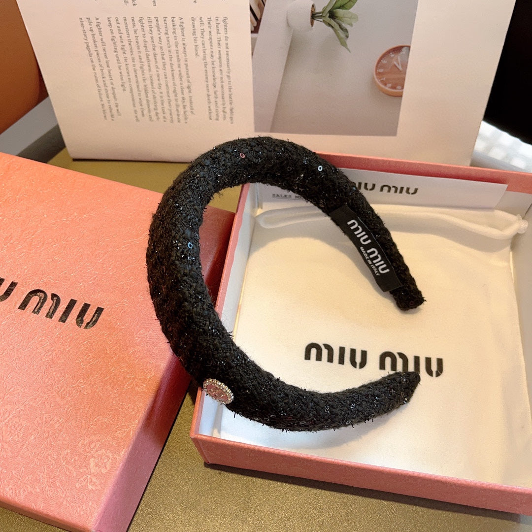 THICK HEADBAND IN BLACK TWEED EMBELLISHED SEQUINS 406047