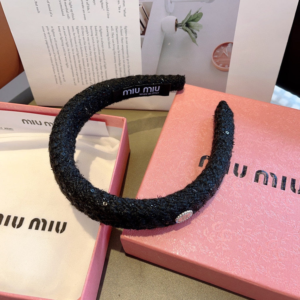 THICK HEADBAND IN BLACK TWEED EMBELLISHED SEQUINS 406047