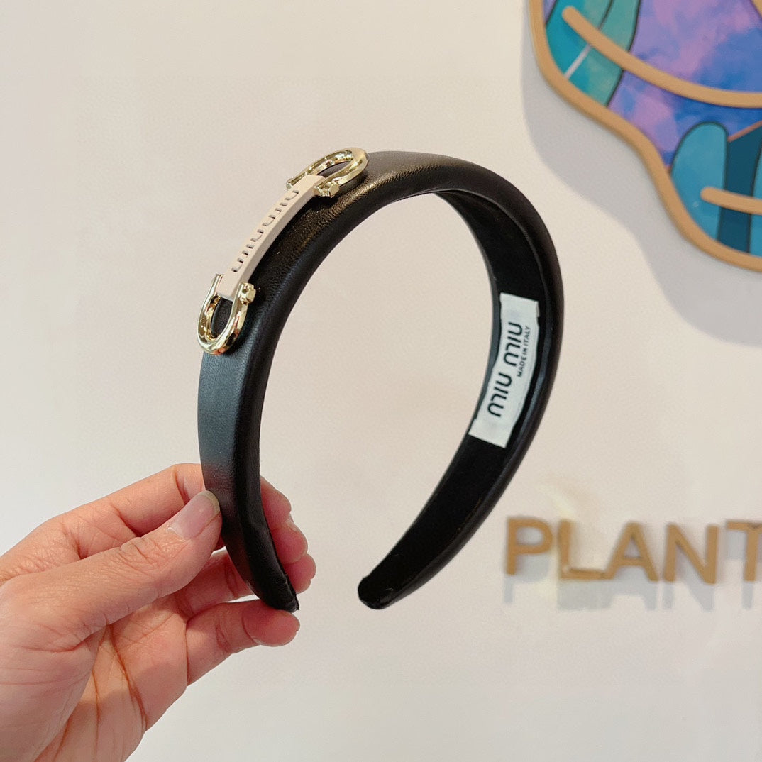 GOLD HORSEBIT HEADBAND IN BLACK CALFSKIN 412413