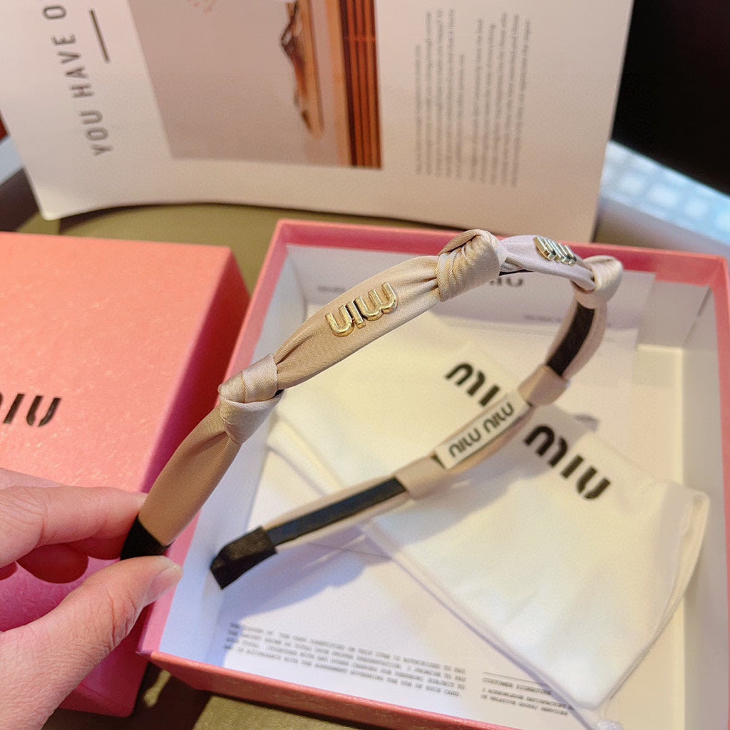 HEADBAND GOLD LOGO IN BEIGE SILK 417302