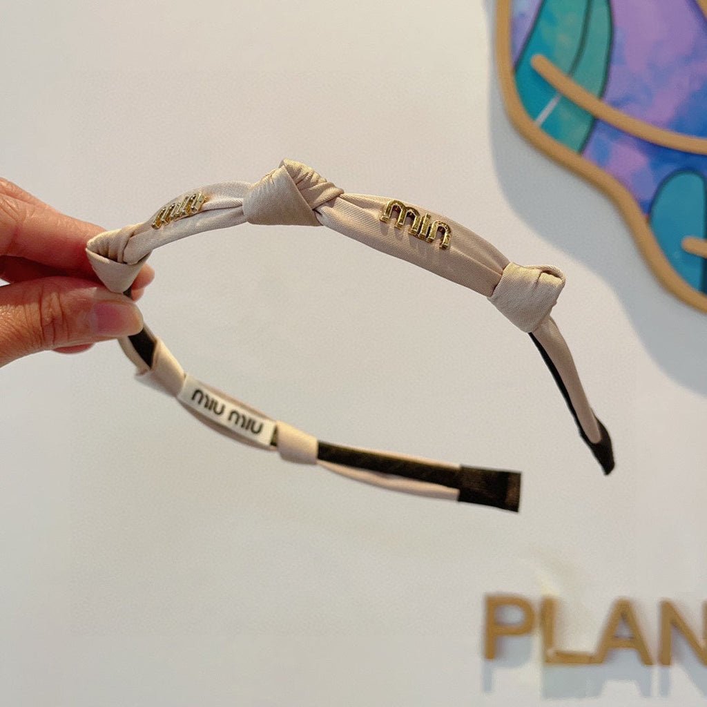 HEADBAND GOLD LOGO IN BEIGE SILK 417302