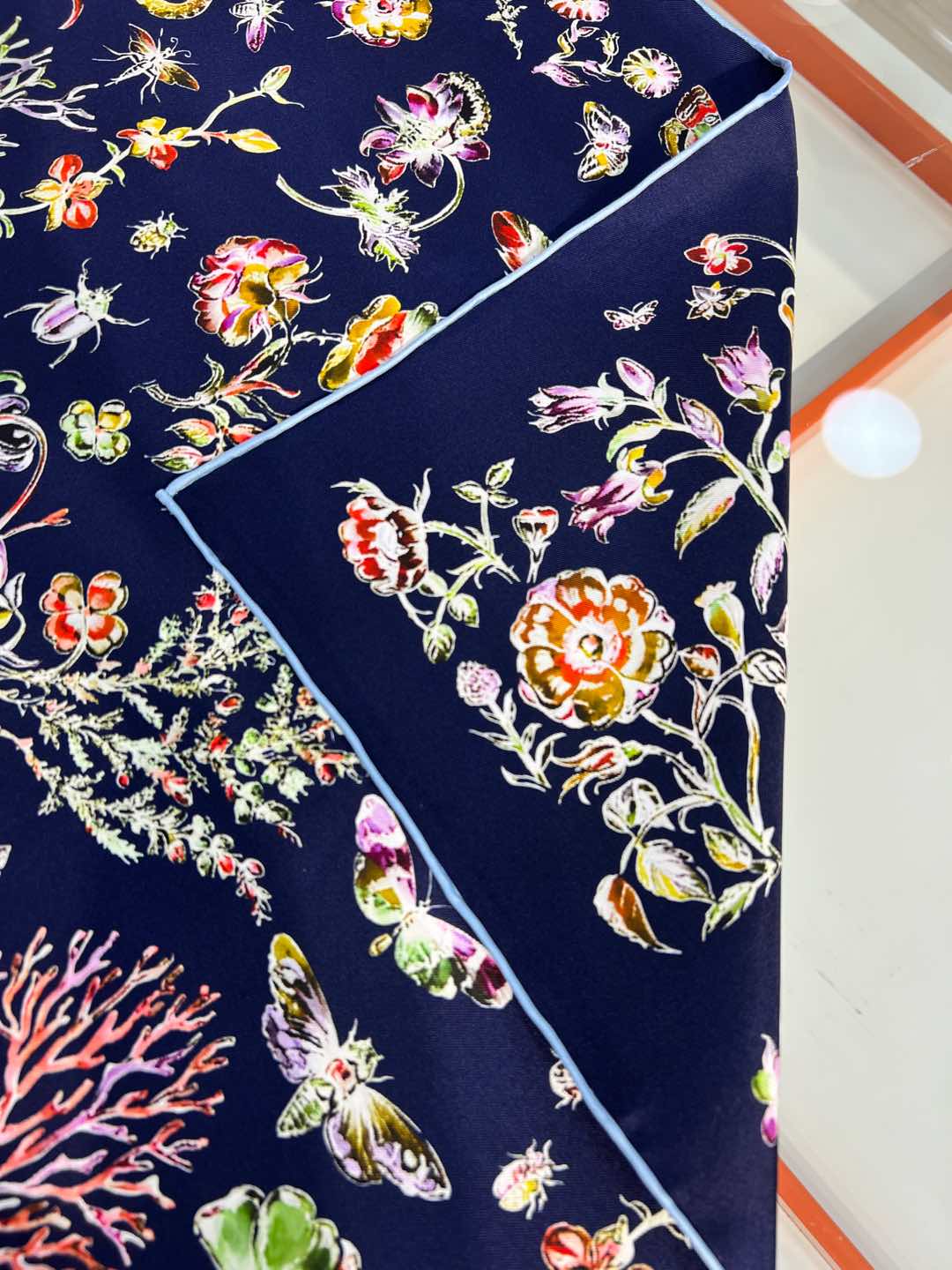 DIOR REVERSIBLE PRINTED SQUARE SCARF 90 CM IN NAVY BLUE SILK 735869
