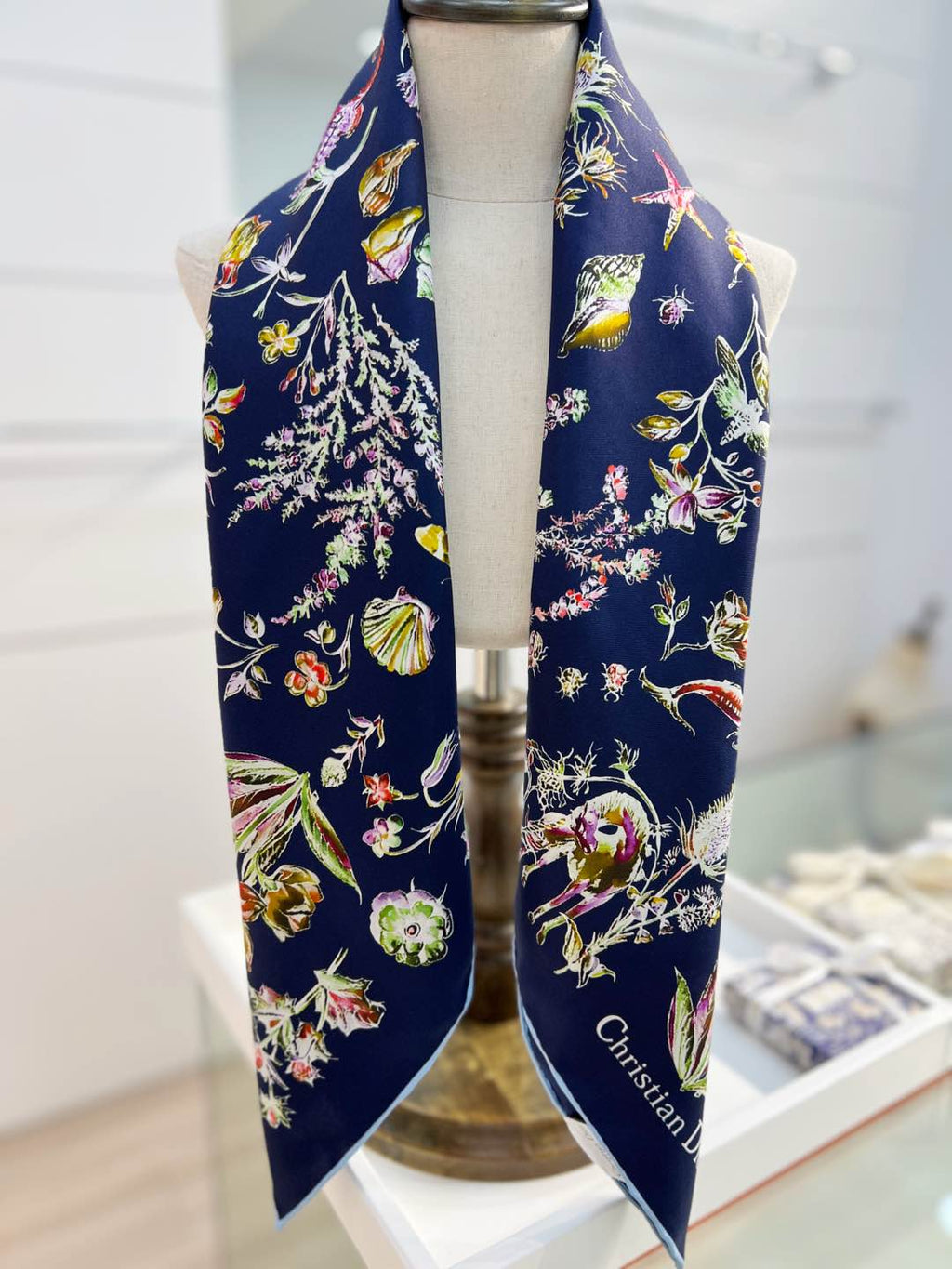DIOR REVERSIBLE PRINTED SQUARE SCARF 90 CM IN NAVY BLUE SILK 735869