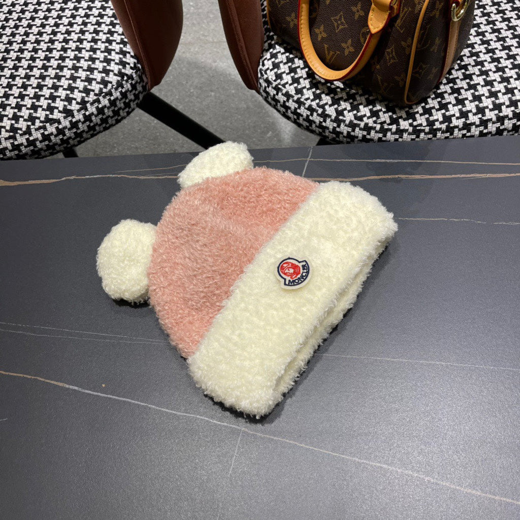 BEANIE HAT IN BLUSH PINK MIX WHITE WOOL AND RABBIT FUR 437686