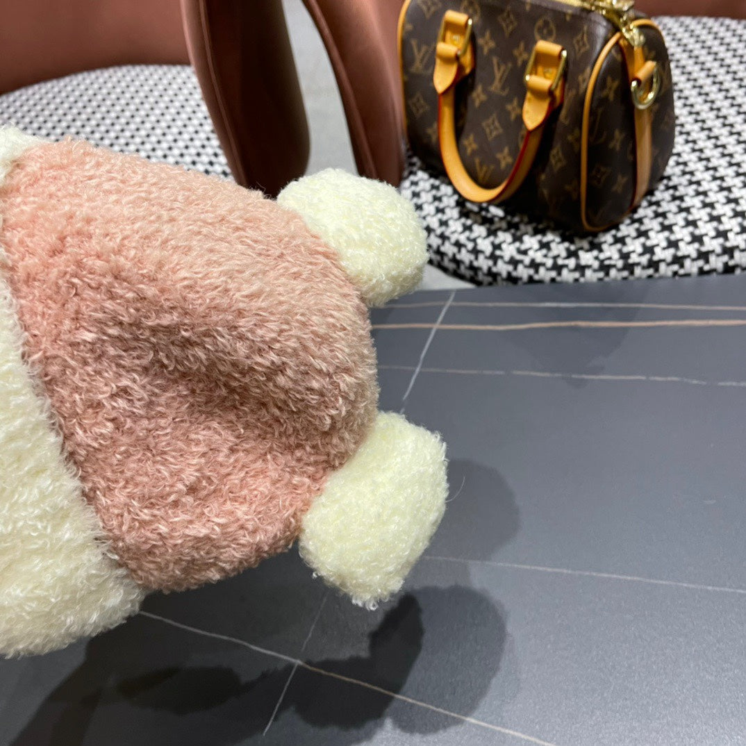 BEANIE HAT IN BLUSH PINK MIX WHITE WOOL AND RABBIT FUR 437686