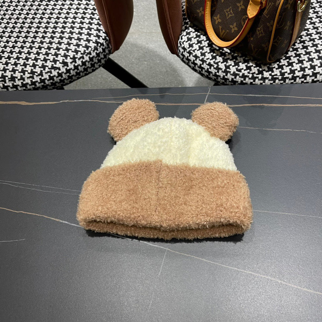 BEANIE HAT IN BEIGE MIX CAMEL BROWN WOOL AND RABBIT FUR 437687