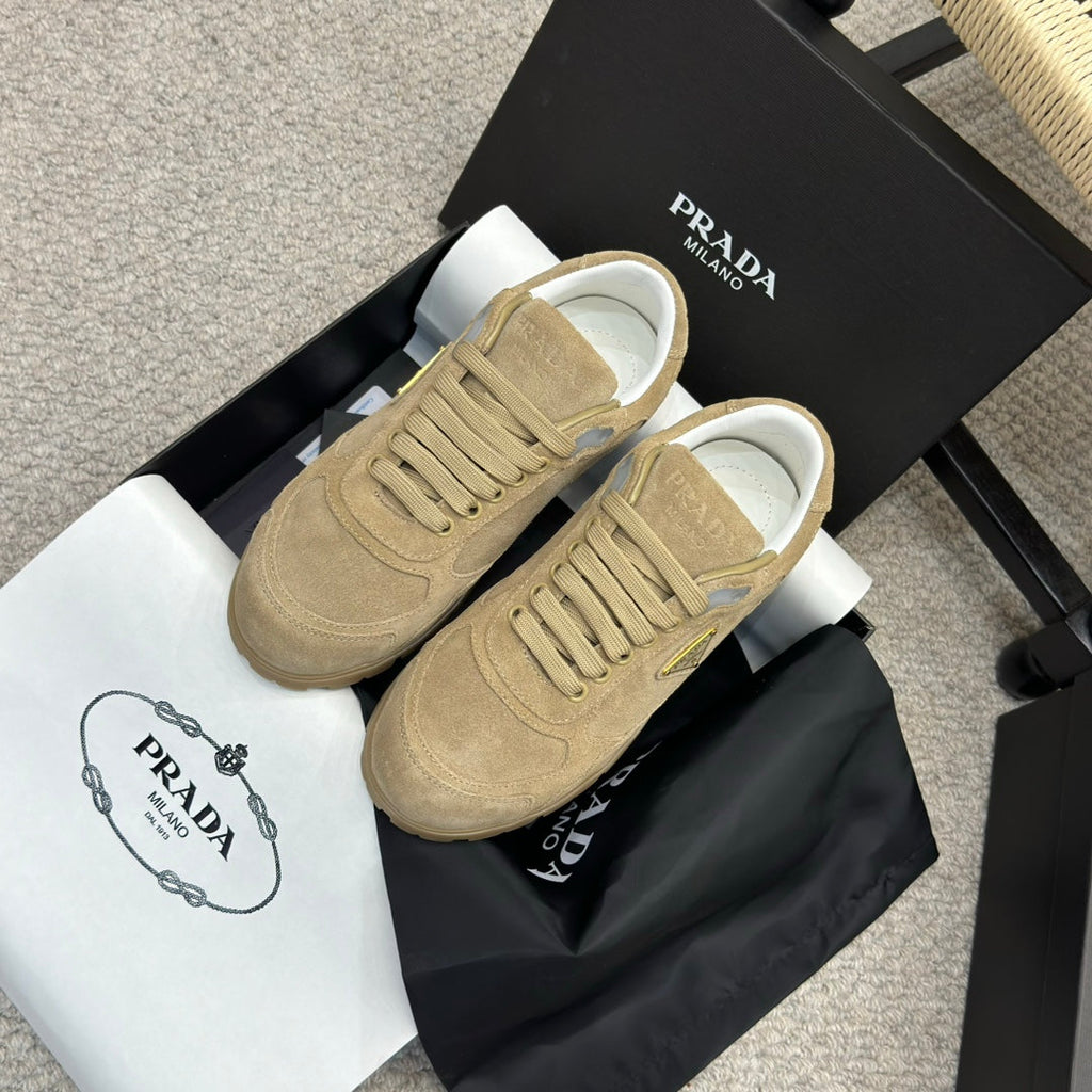 PRADA 25S SNEAKERS 20MM IN WARM BEIGE SUEDE
