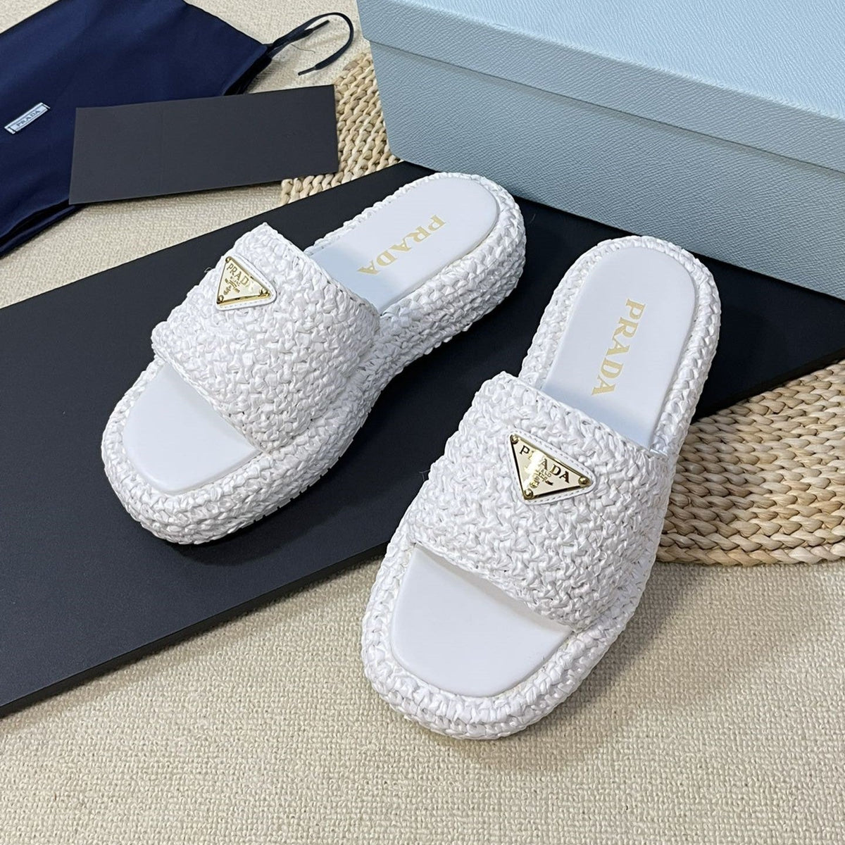 PRADA Crochet Flatform Slides 40 White