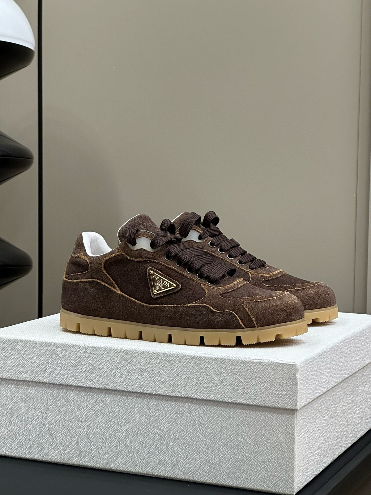 PRADA TRAIL FADED SUEDE SNEAKERS BROWN