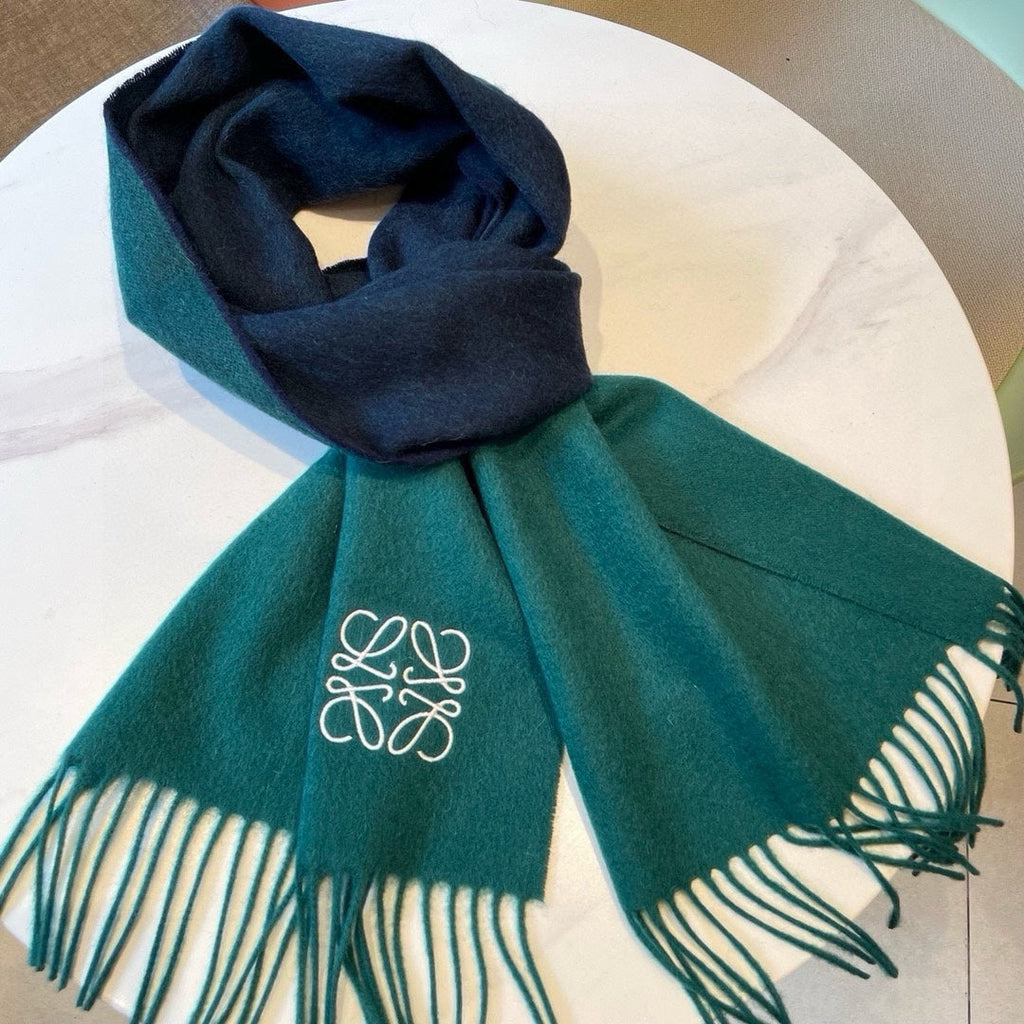 SCARF 180 CM IN TEAL GREEN MIX NAVY BLUE WOOL AND CASHMERE 415204
