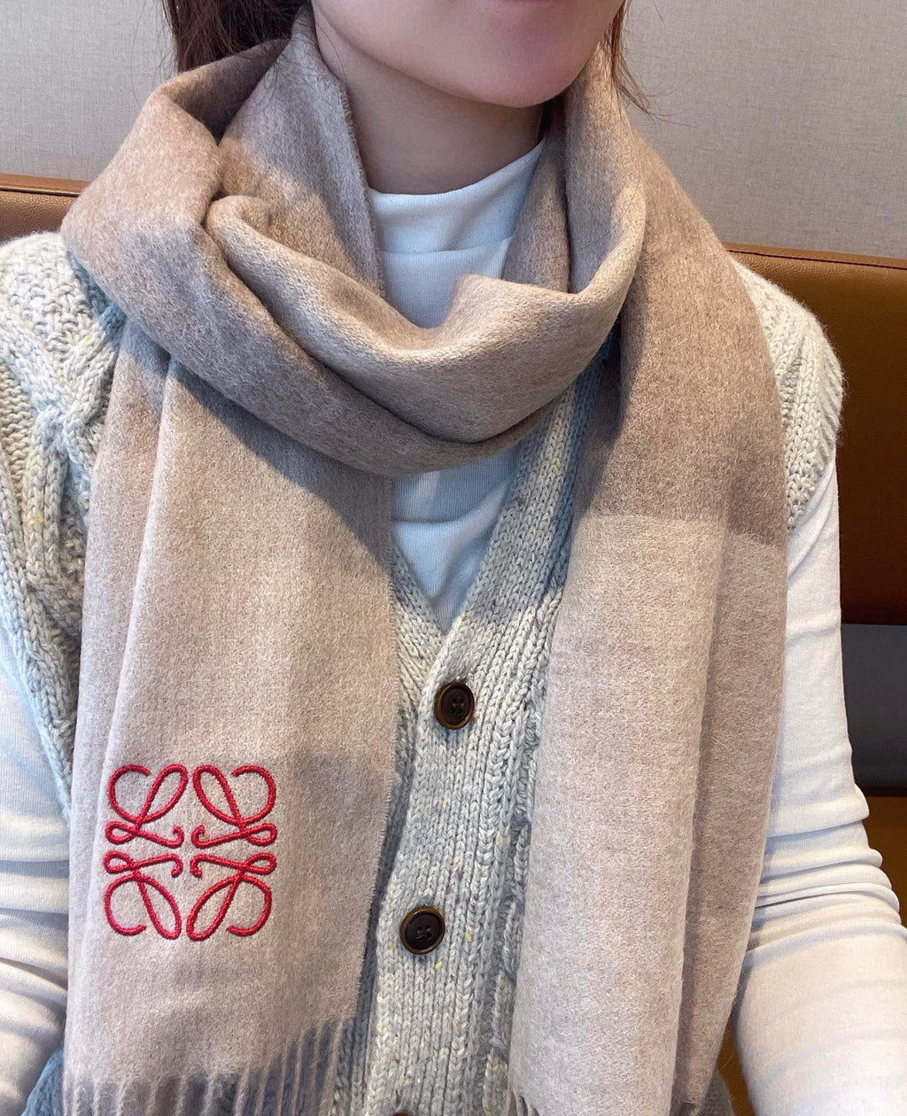 SCARF 180 CM IN LIGHT BROWN WOOL AND CASHMERE 415205