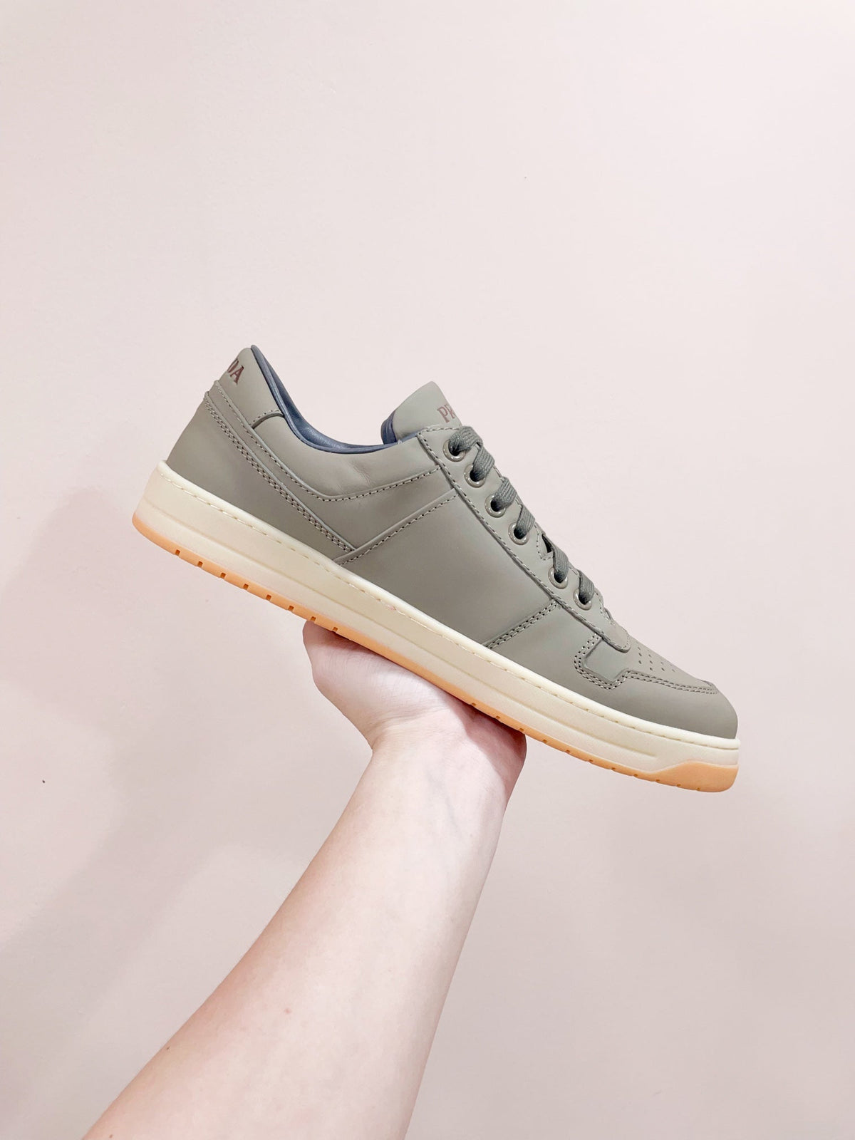 PRADA DOWNTOWN PATENT SNEAKERS LAUREL CALFSKIN