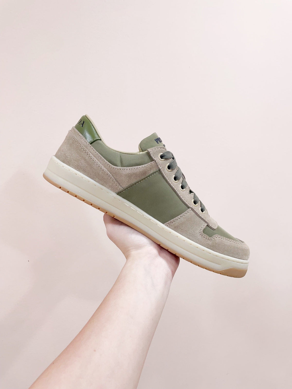 PRADA DOWNTOWN SNEAKERS SAGE SUEDE