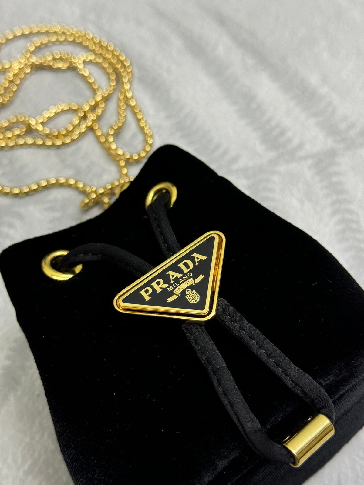 PRADA 25S MINI POUCH 12 IN BLACK VELVET GOLD HARDWRE