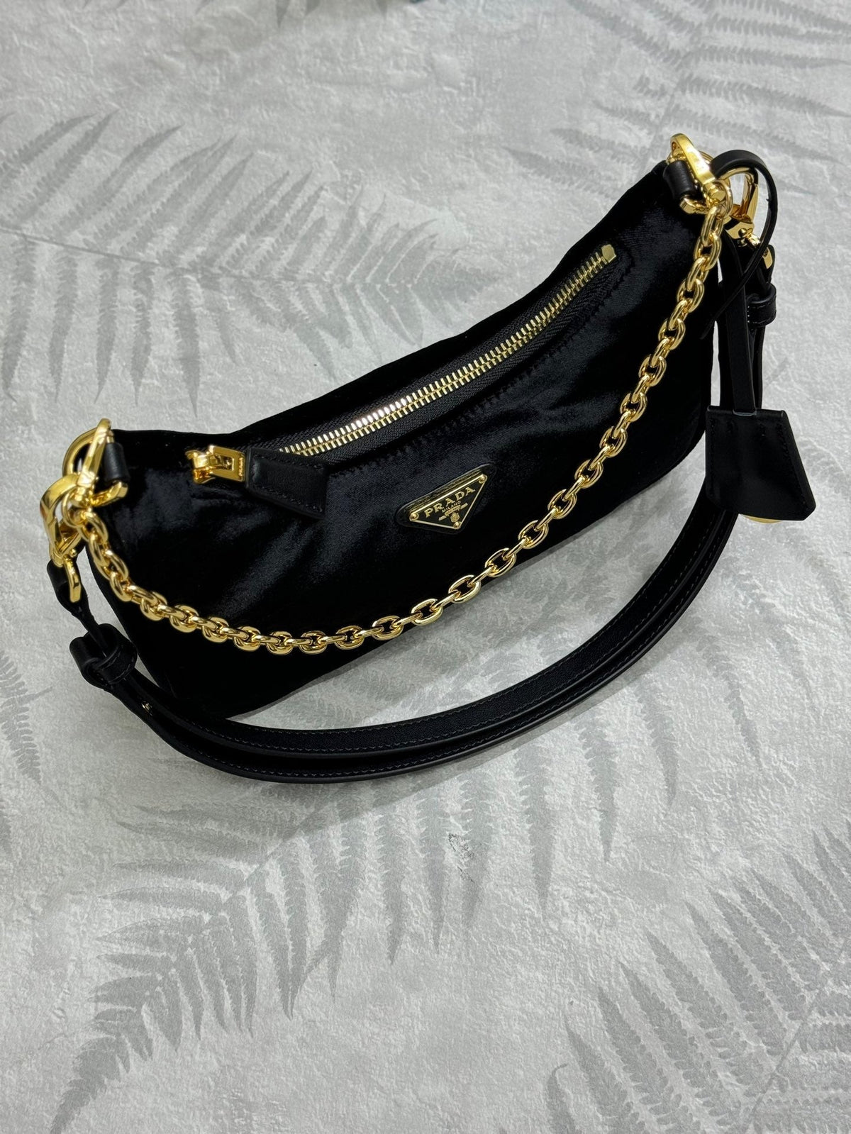PRADA 25S MINI HOBO BAG 23 IN BLACK VELVET GOLD HARDWRE