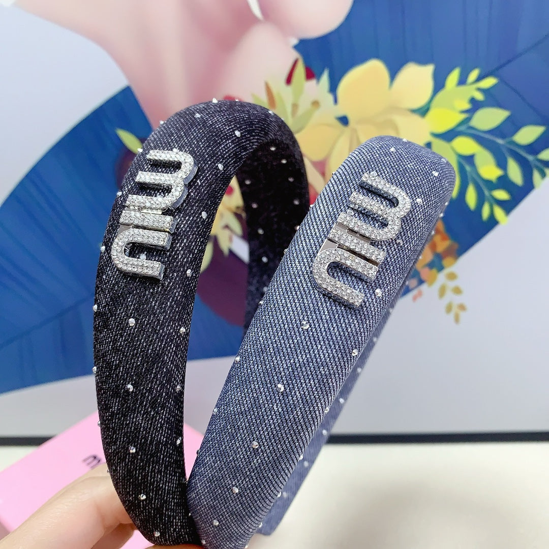 DENIM HEADBAND PIGEON BLUE WITH CRYSTALS 164215