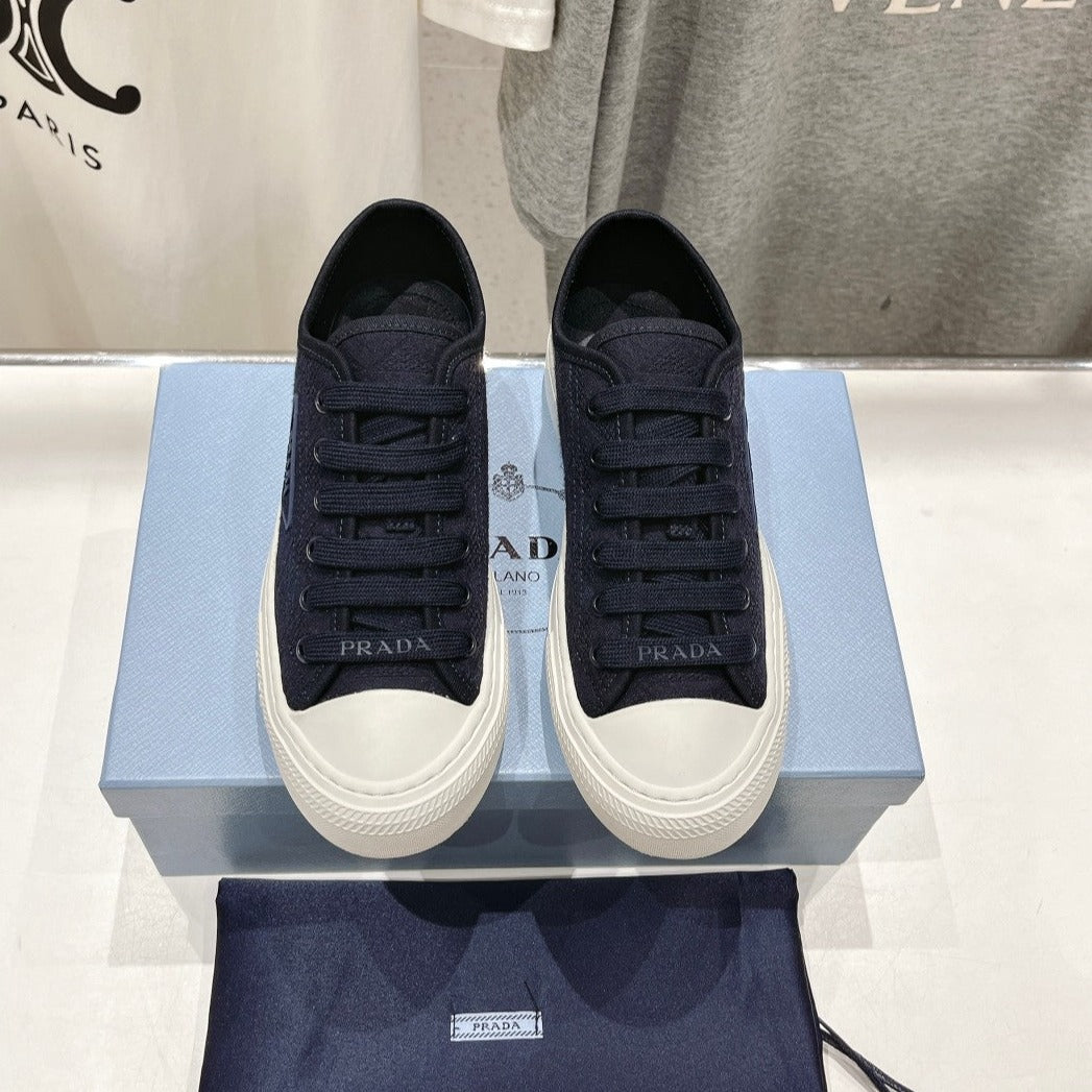 PRADA PRINTED COTTON SNEAKERS BALTIC BLUE CANVAS